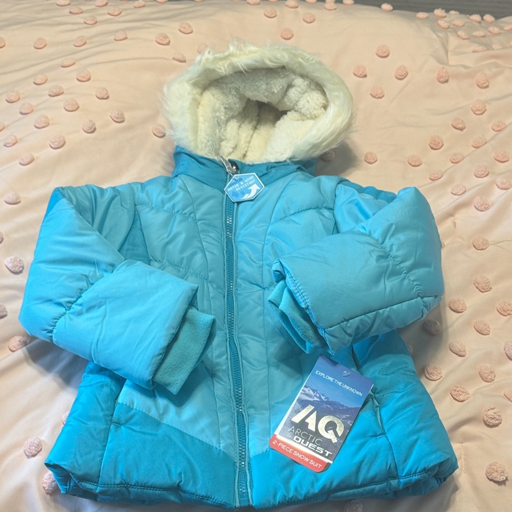 Kids Blue Puffer Jacket with bib snow pants